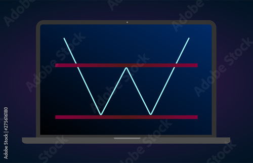 Double bottom pattern figure technical analysis. Vector stock and cryptocurrency exchange graph, forex analytics and trading market chart. Double bullish bottom breakouts flat vector icon.