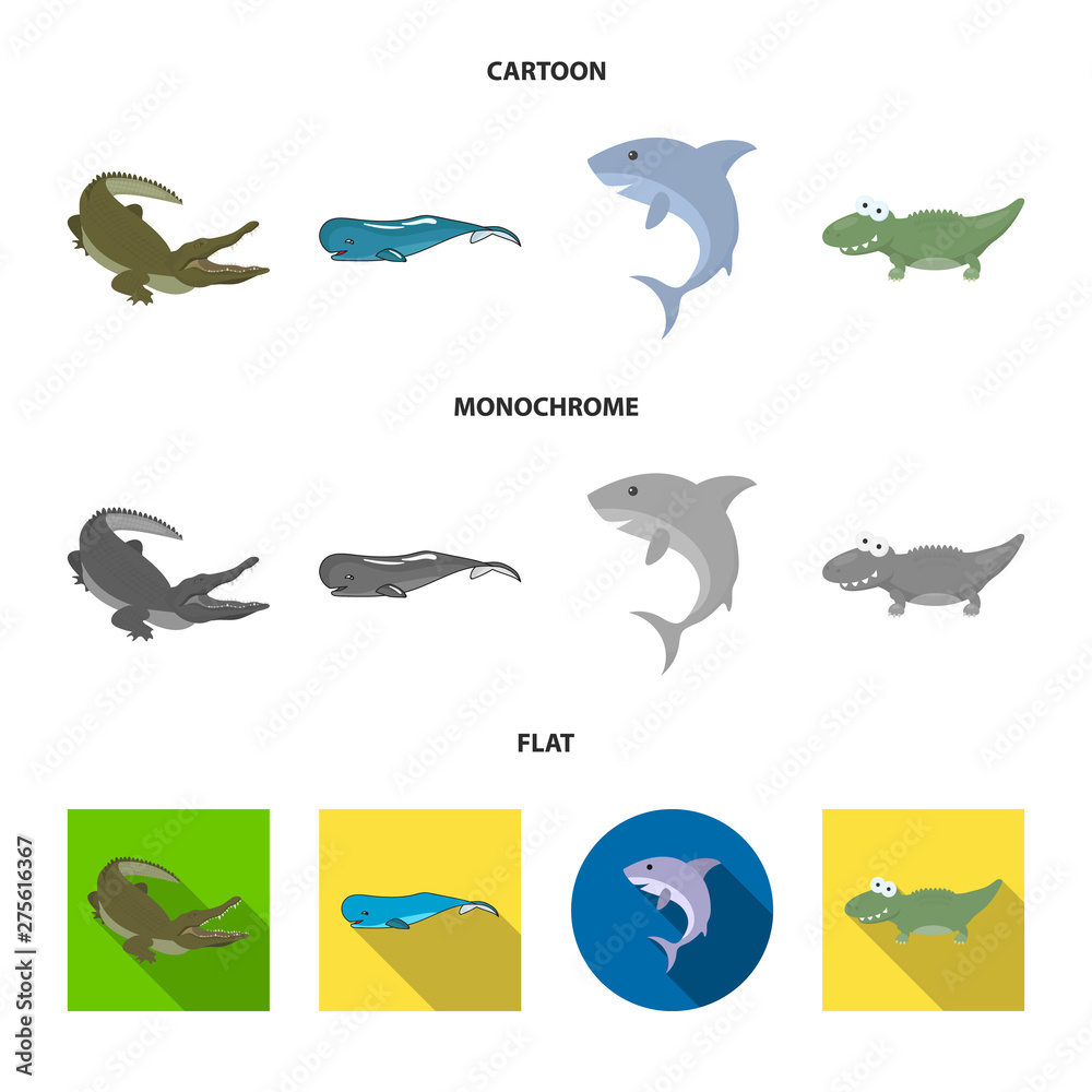 Obraz premium Vector illustration of sea and ocean icon. Set of sea and reptiles vector icon for stock.
