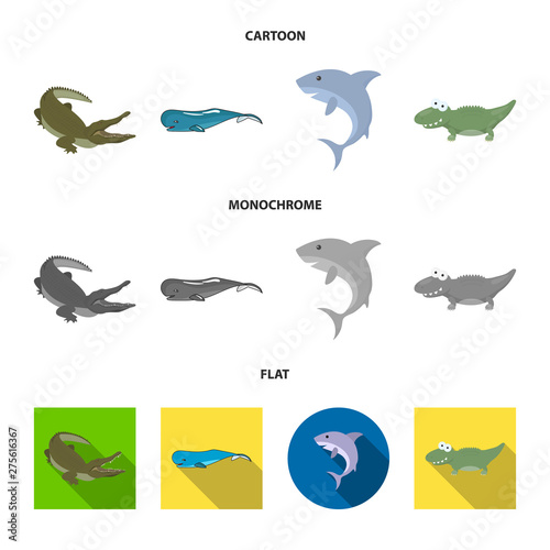 Vector illustration of sea and ocean icon. Set of sea and reptiles vector icon for stock.