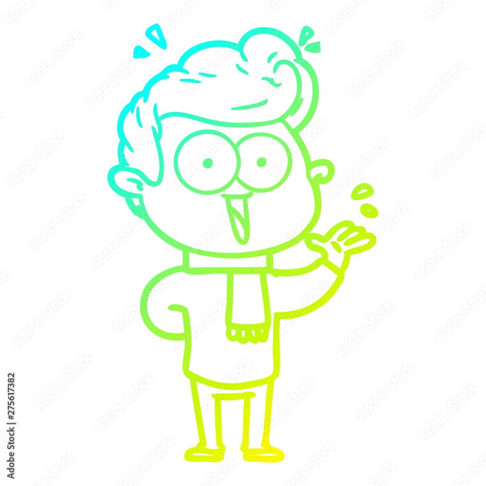 cold gradient line drawing cartoon excited man