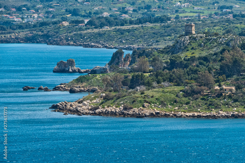 An ancient tower near the cosat of the Oasi dello Zingaro natural reserve, San Vito Lo Capo, Sicily