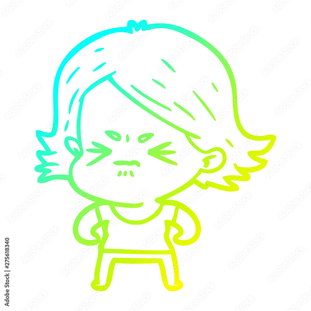 cold gradient line drawing cartoon angry girl cold gradient line drawing cartoon angry girl