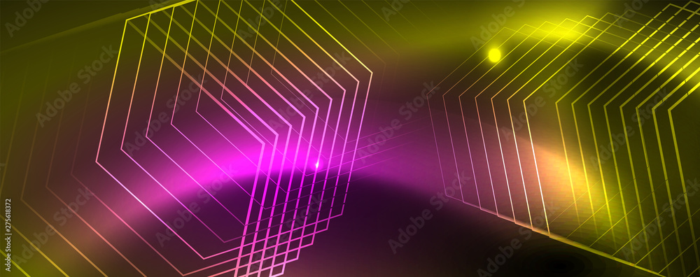 Techno glowing background, futuristic dark template with neon light effects and simple forms, vector Techno glowing background, futuristic dark template with neon light effects and simple forms, vector