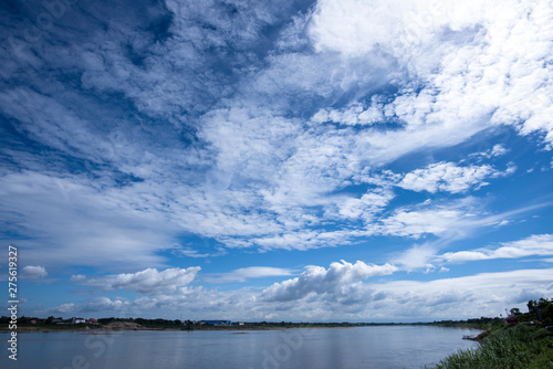 The blue sky and the Mekong River are the boundaries between Thailand and Laos.