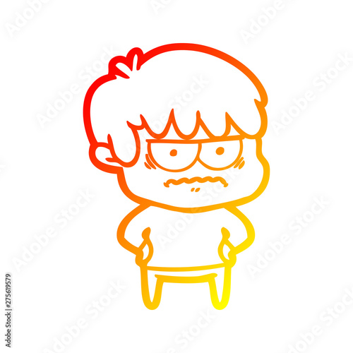 warm gradient line drawing annoyed cartoon boy