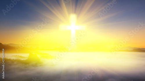 The cross of Christ in the sky and the bright light
