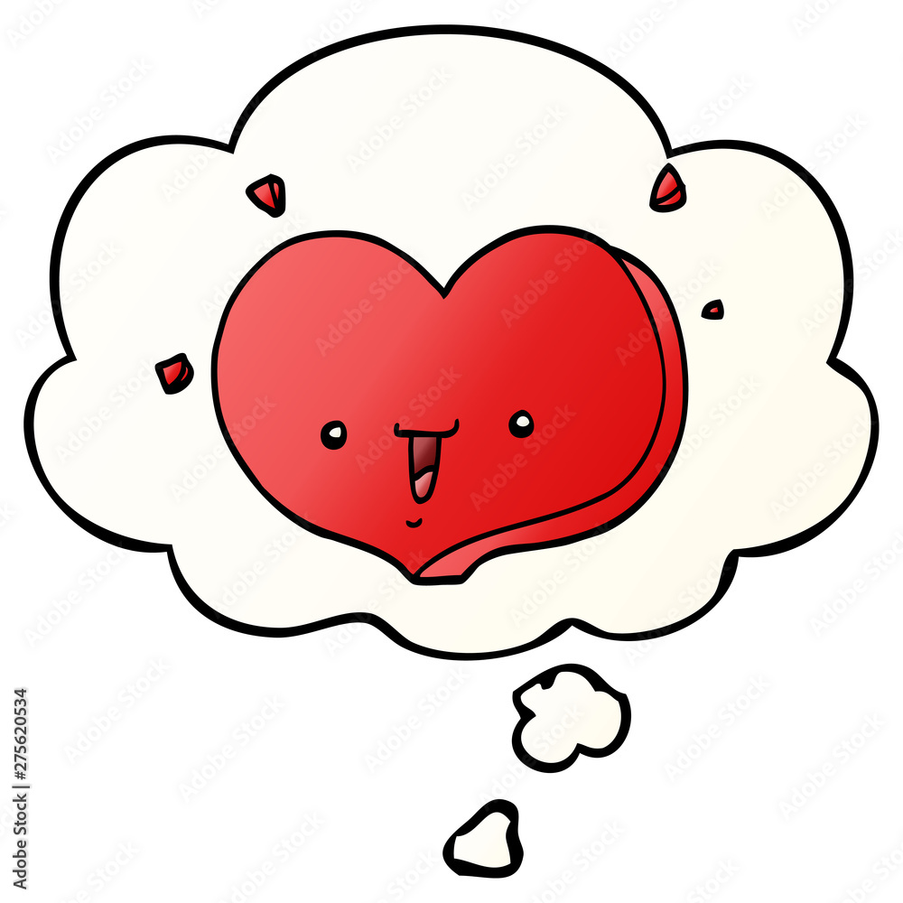 cartoon happy love heart and thought bubble in smooth gradient style cartoon happy love heart and thought bubble in smooth gradient style