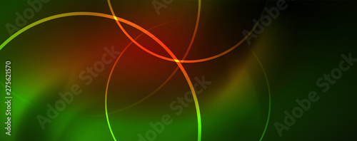Shiny neon lines template - northern lights glowing blur lines. Futuristic style glow neon 80s disco club or night party techno template