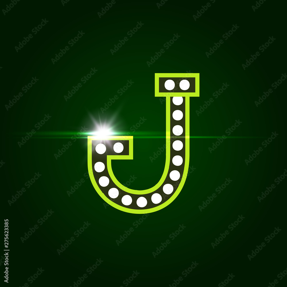 Casino and resort Letter J. Luxury letter with gems. Glowing effect, highlight on letter border. Entertainment decoration element. Vector logo and monogram template. Casino and resort Letter J. Luxury letter with gems. Glowing effect, highlight on letter border. Entertainment decoration element. Vector logo and monogram template.