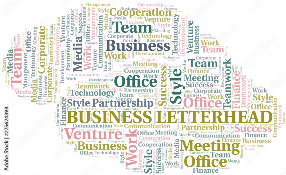 Business Letterhead word cloud. Collage made with text only.