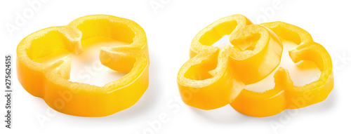 Paprika. Pepper slices isolated. Yellow bell pepper. Cut peppers. With clipping path. Full depth of field.
