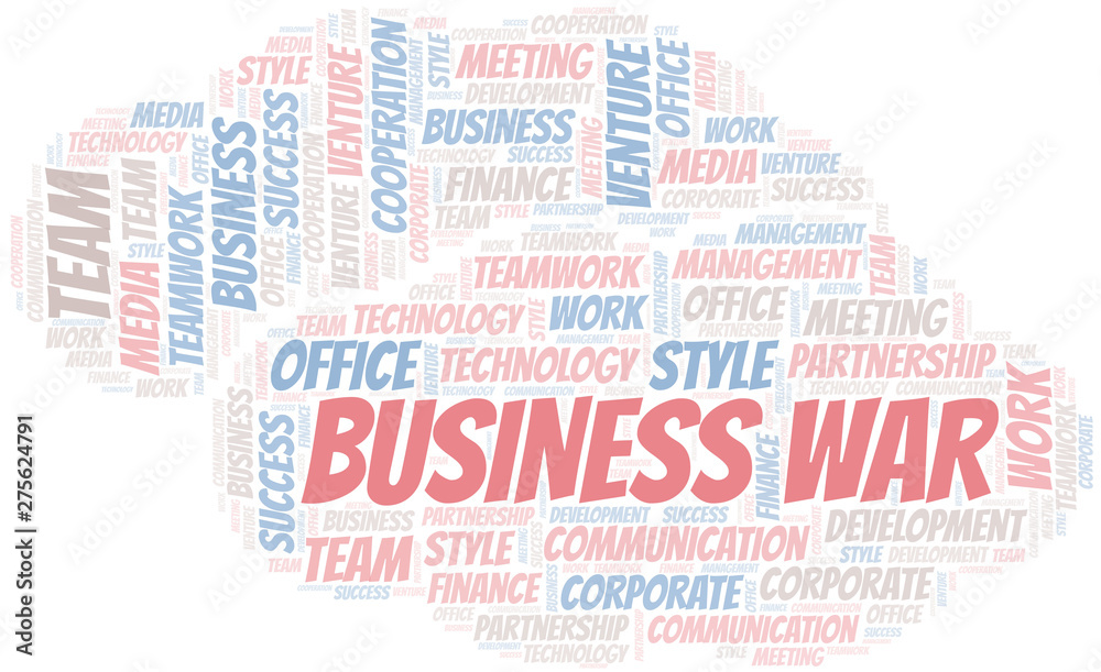 Business War word cloud. Collage made with text only.