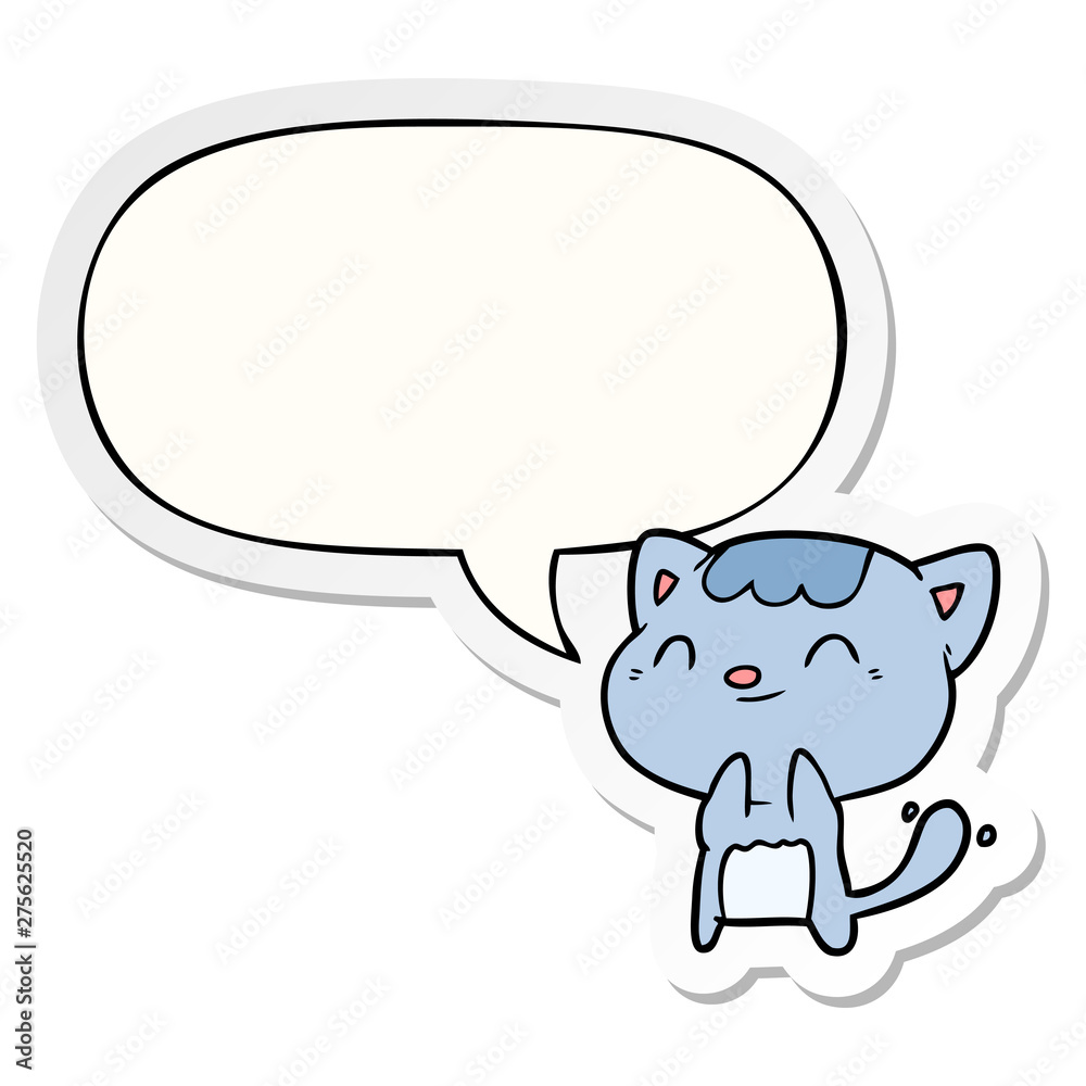 cute cartoon happy little cat and speech bubble sticker cute cartoon happy little cat and speech bubble sticker