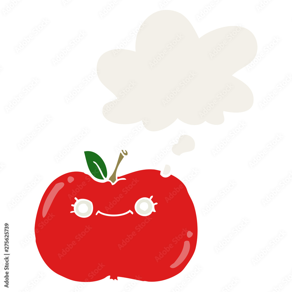 Fototapeta premium cute cartoon apple and thought bubble in retro style