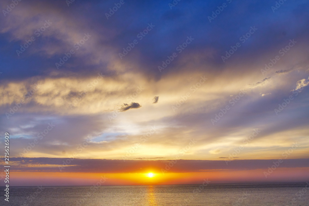 Bright Horizon Bright Illumination.Beautiful sunrise over the sea.