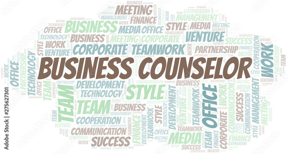 Business Counselor word cloud. Collage made with text only.