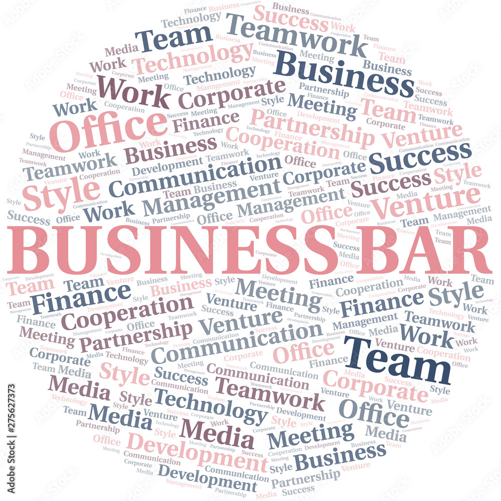 Business Bar word cloud. Collage made with text only.