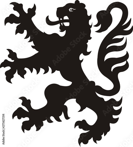 Heraldic lion tattoo. Black / white silhouette