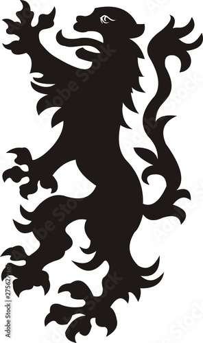 Heraldic lion tattoo. Black / white silhouette