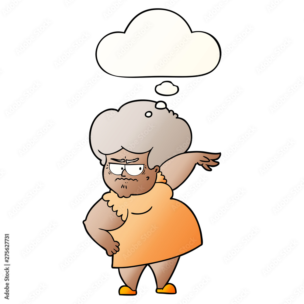 cartoon angry old woman and thought bubble in smooth gradient style cartoon angry old woman and thought bubble in smooth gradient style