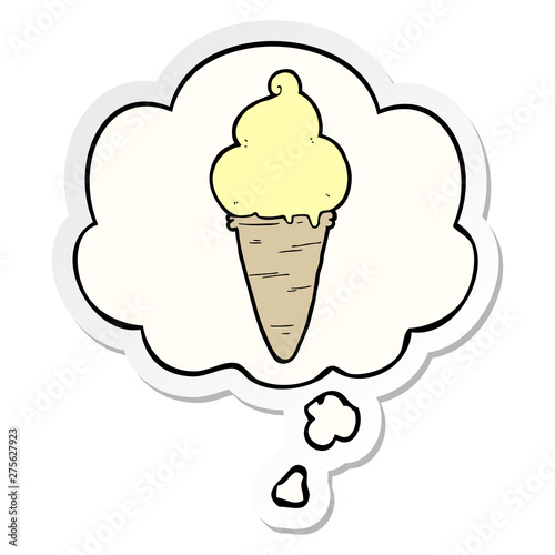 cartoon ice cream and thought bubble as a printed sticker