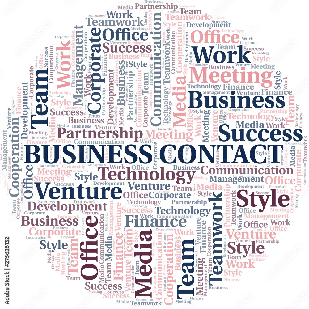 Business Contact word cloud. Collage made with text only. Business Contact word cloud. Collage made with text only.