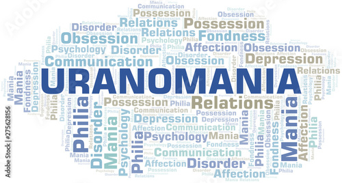 Uranomania word cloud. Type of mania, made with text only.