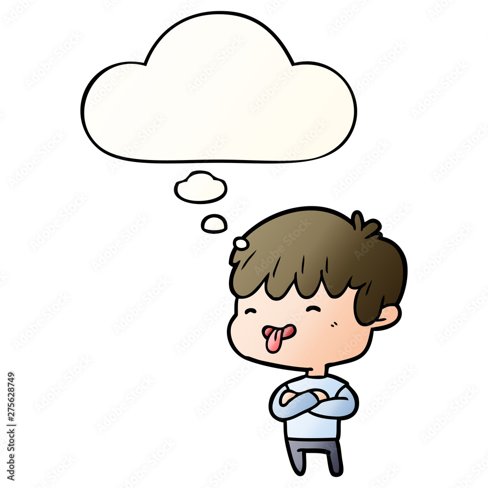 cartoon boy sticking out tongue and thought bubble in smooth gradient style cartoon boy sticking out tongue and thought bubble in smooth gradient style