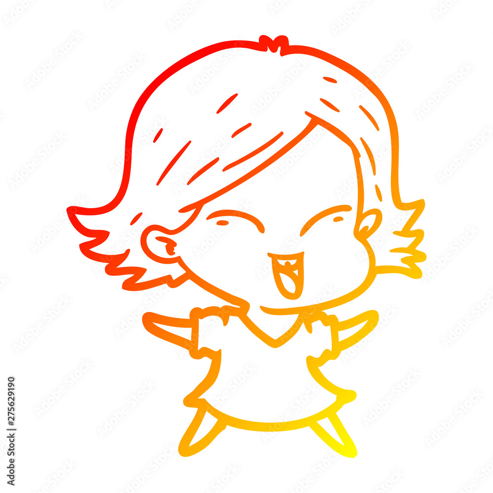warm gradient line drawing happy cartoon girl warm gradient line drawing happy cartoon girl