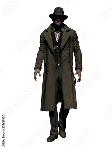 Walking Man with Trenchcoat 3-D-Illustration