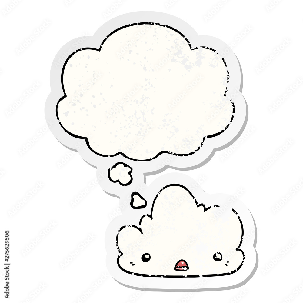 cute cartoon cloud and thought bubble as a distressed worn sticker