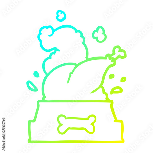 cold gradient line drawing whole cooked turkey crammed into a dog bowl for a happy christmas pup