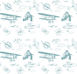 Fototapete Militärmuster Vintage Luftfahrt Monogramm Muster Blau  © Дима Хорошайло