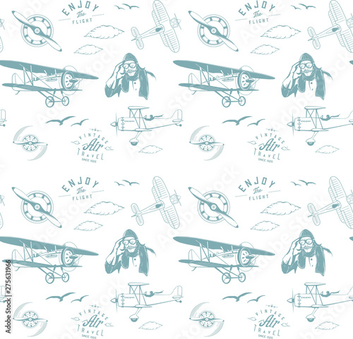 aviation pattern blue seamless monogram retro vintage