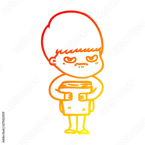 warm gradient line drawing annoyed cartoon boy