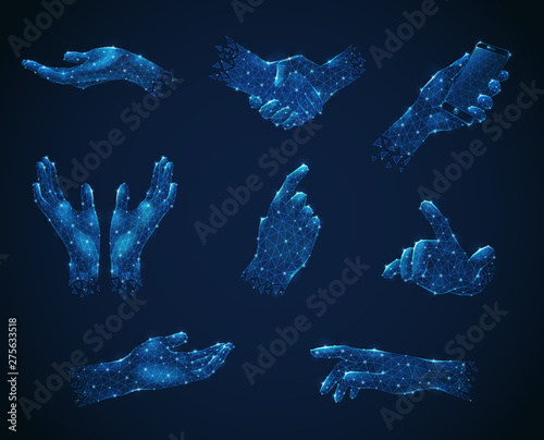 Polygonal Wireframe Hands Set