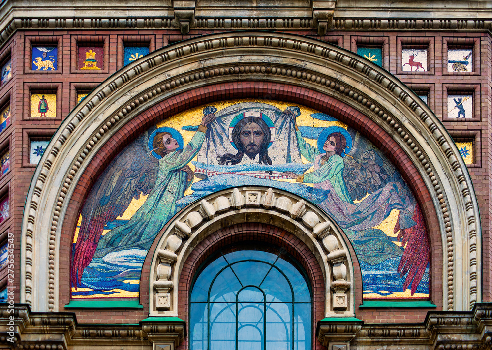 Mosaics on the eastern facade of the Church of the Savior on Spilled Blood in St. Petersburg. 
