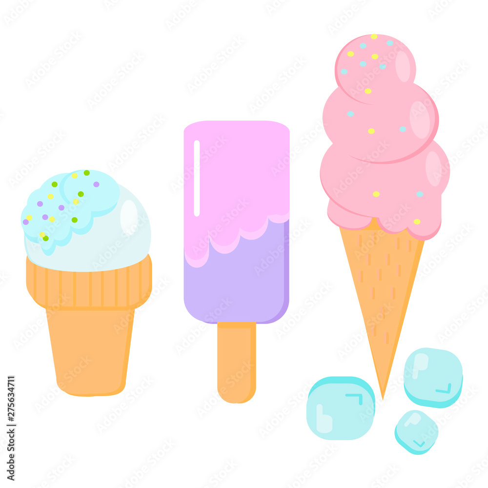 set of refreshing ice cream icing pastel pink topping candy presentation wand waffle cone soft sweet snow set of refreshing ice cream icing pastel pink topping candy presentation wand waffle cone soft sweet snow