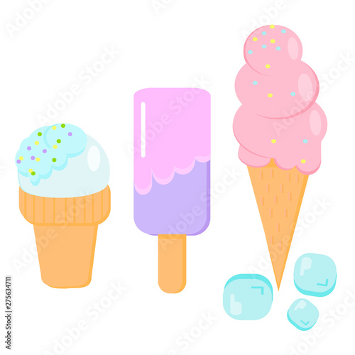  set of refreshing ice cream icing pastel pink topping candy presentation wand waffle cone soft sweet snow