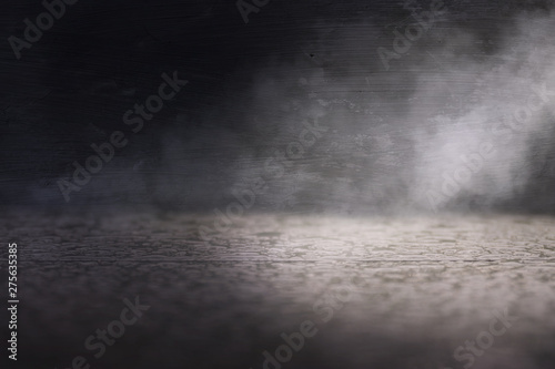 dark interior room with concentrate floor with fog and mist 