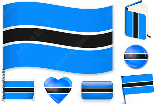 Botswana flag in seven shapes. Editable and separate layers.
