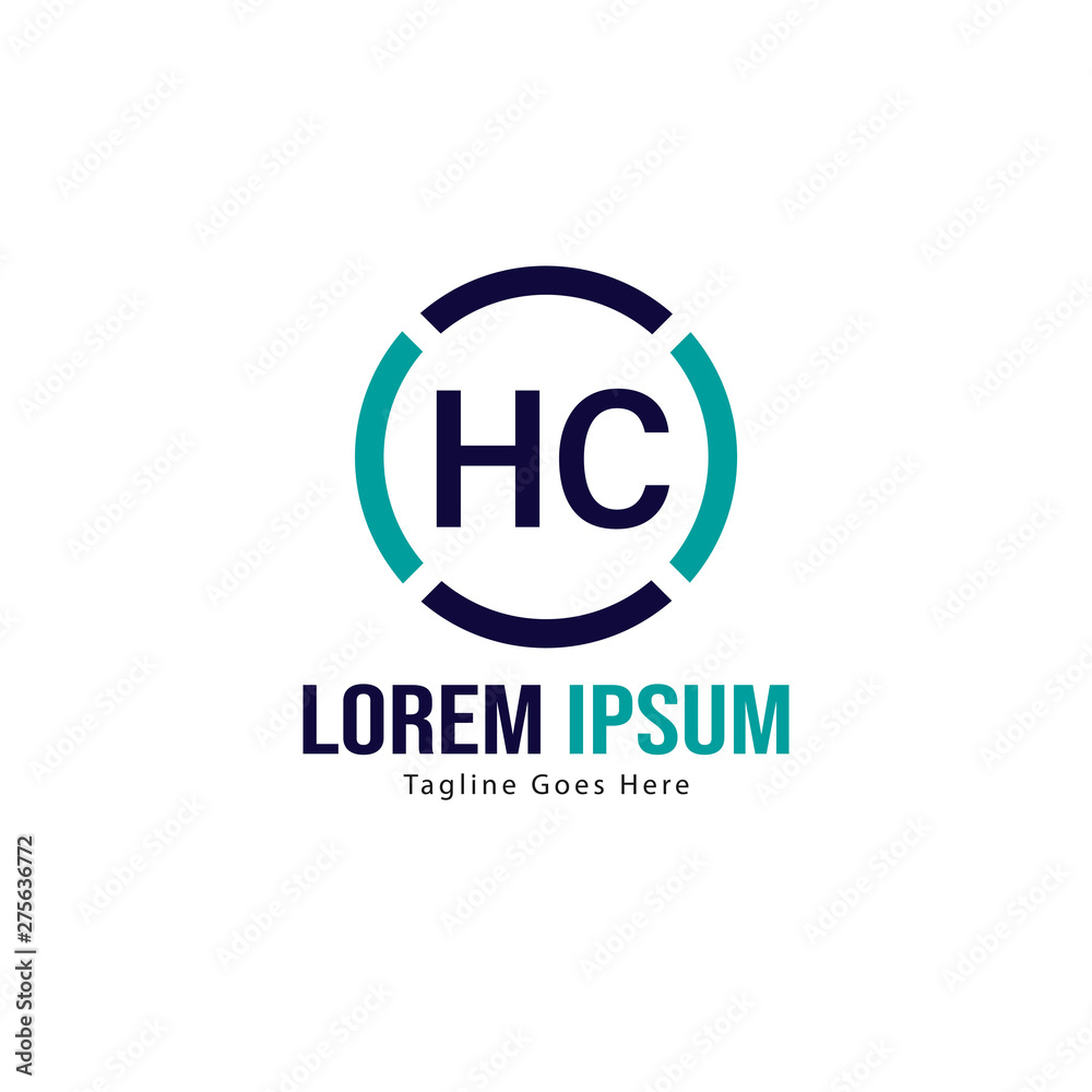Initial HC logo template with modern frame. Minimalist HC letter logo vector illustration