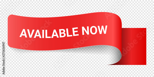 Red Vector Illustration Sign Available Now. Illustrations For Promotion Marketing For Prints And Posters, Menu Design, Shop Cards, Cafe, Restaurant Badges, Tags, Packaging etc. eps 10