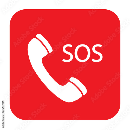 sos call icon phone, vector sos call help on phone sign photo