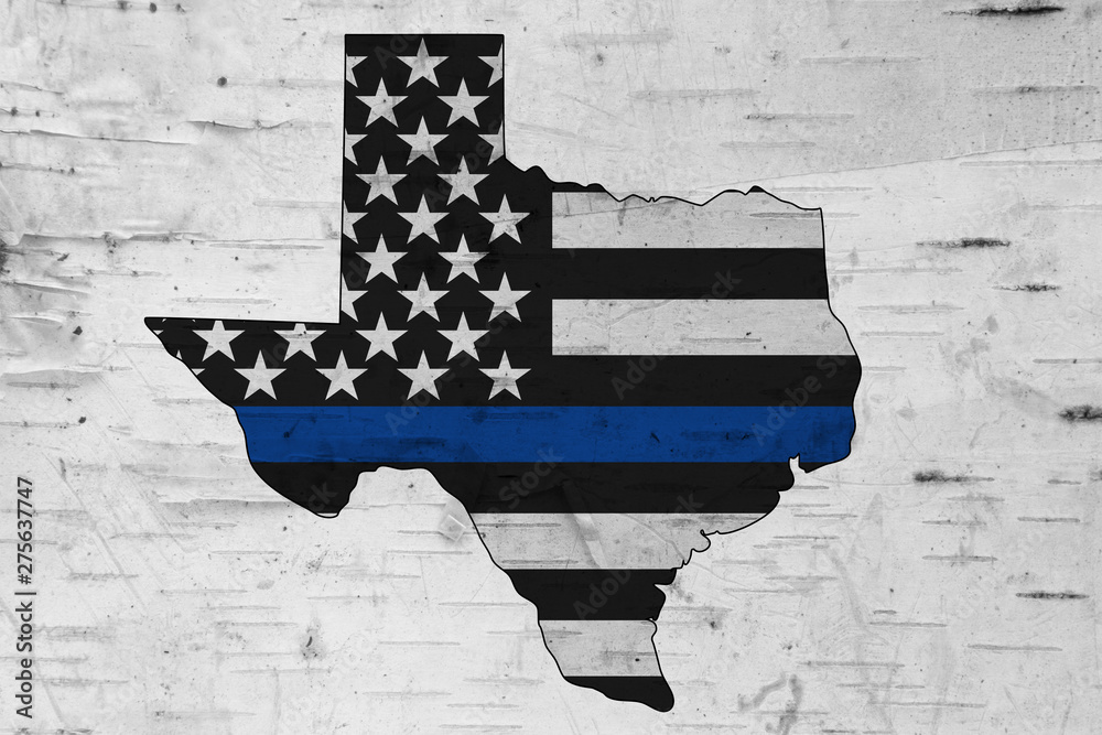 American thin blue line flag on map of Texas - obrazy, fototapety, plakaty 
