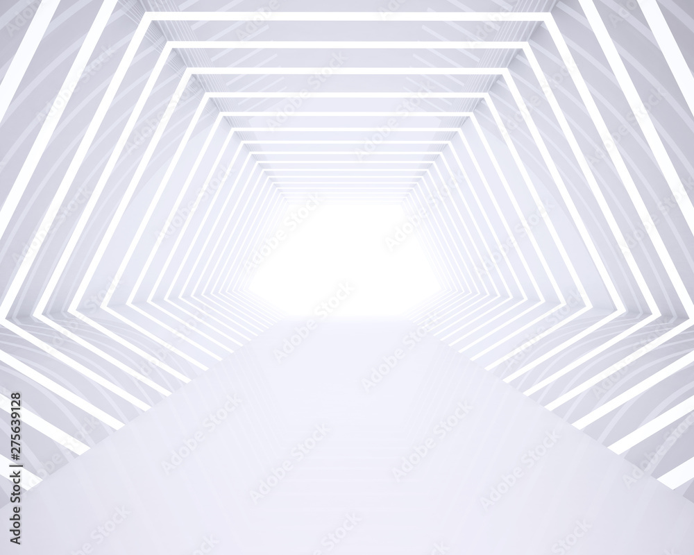 White interior with long corridor in modern space 3D Render,3d abstract tunnel White interior with long corridor in modern space 3D Render,3d abstract tunnel