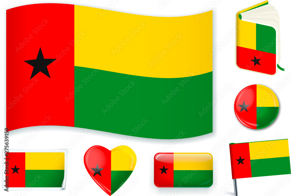 Fototapeta premium Guinea Bissau flag in seven shapes. Editable with separate layers.