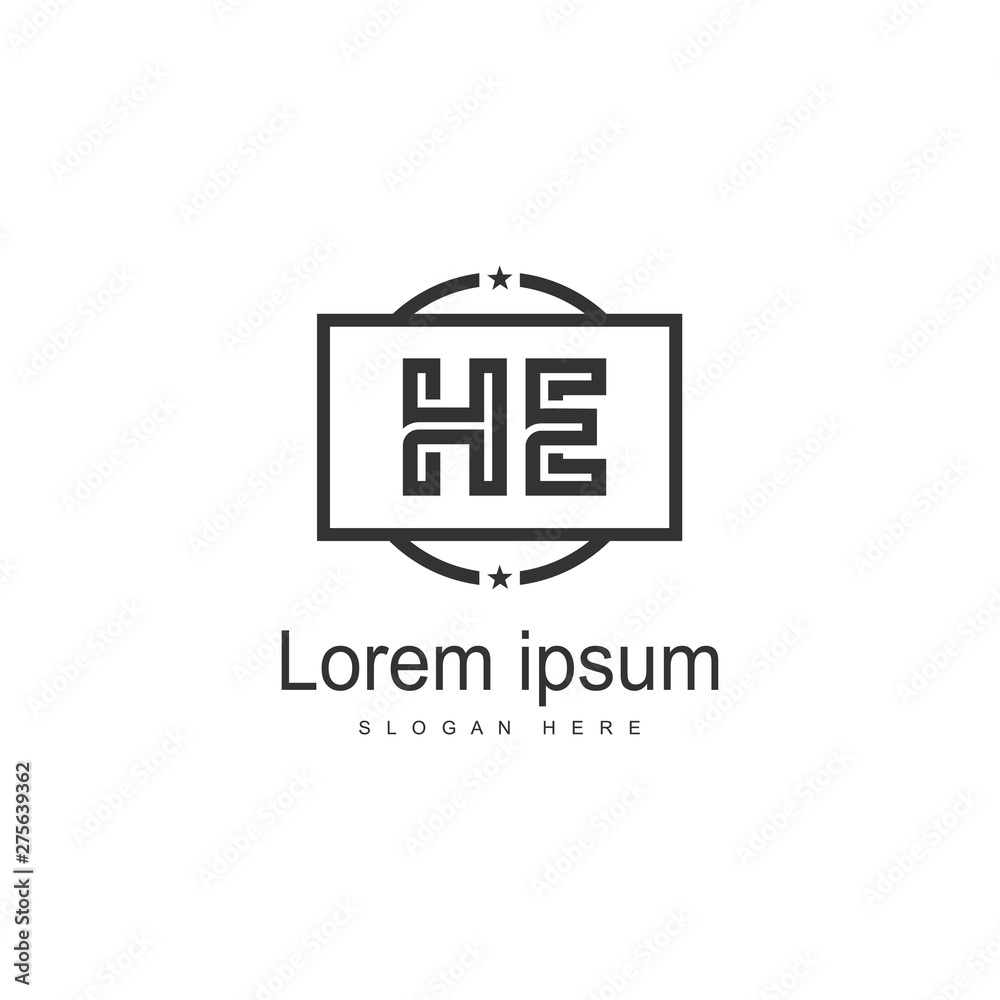 Initial HE logo template with modern frame. Minimalist HE letter logo vector illustration