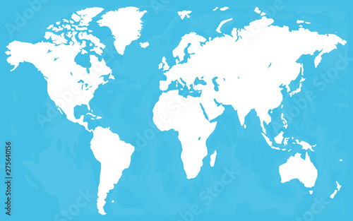 World map vector, isolated on white background. Flat Earth, blue map template for web site pattern, anual report, inphographics. Globe similar worldmap icon. Travel worldwide, map silhouette backdrop