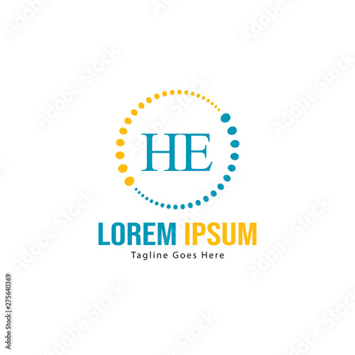 Initial HE logo template with modern frame. Minimalist HE letter logo vector illustration